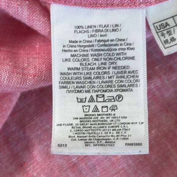Brooks Brothers Pink Linen Short Sleeve Shirt size L Large The Original Polo - Picture 7 of 8